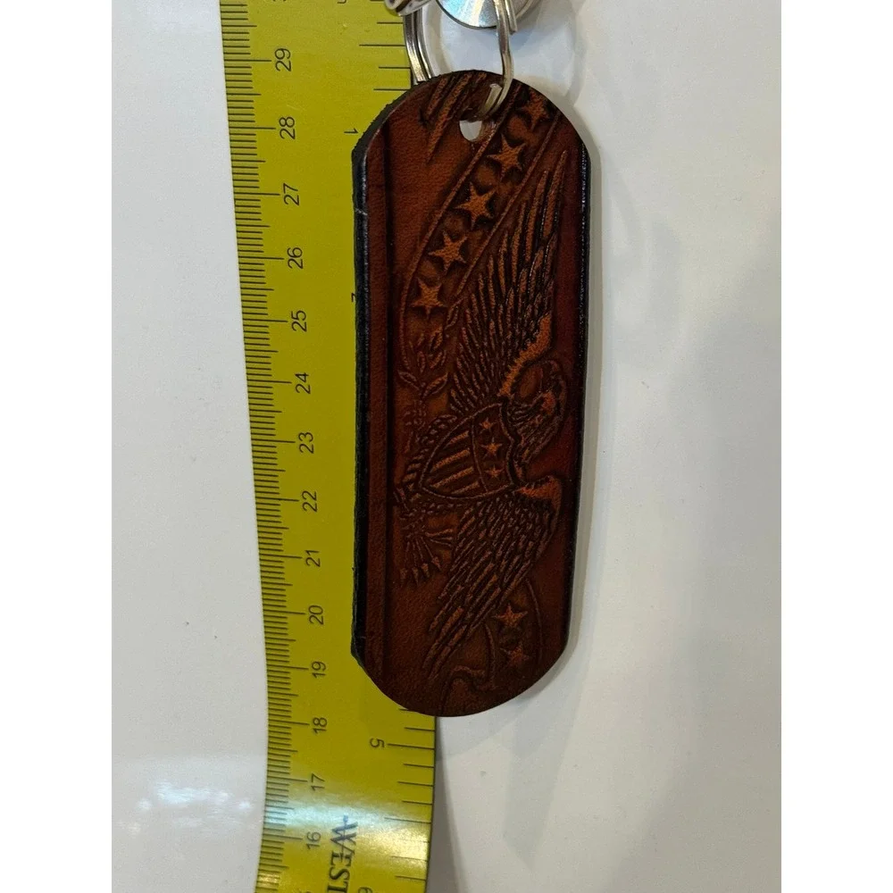 Ropin the West Tooled Leather Eagle Keychain Brown Patriotic Western Made in USA